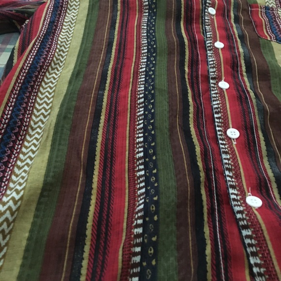 Dark red color stripe casual shirt. - Picture 2 of 4